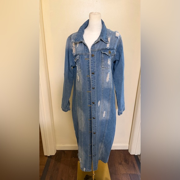 Source Unknown Jackets & Blazers - Long Blue Denim duster Jacket